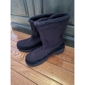 Lands' End Black Suede/Fleece-Lined Snow Boots - 10M